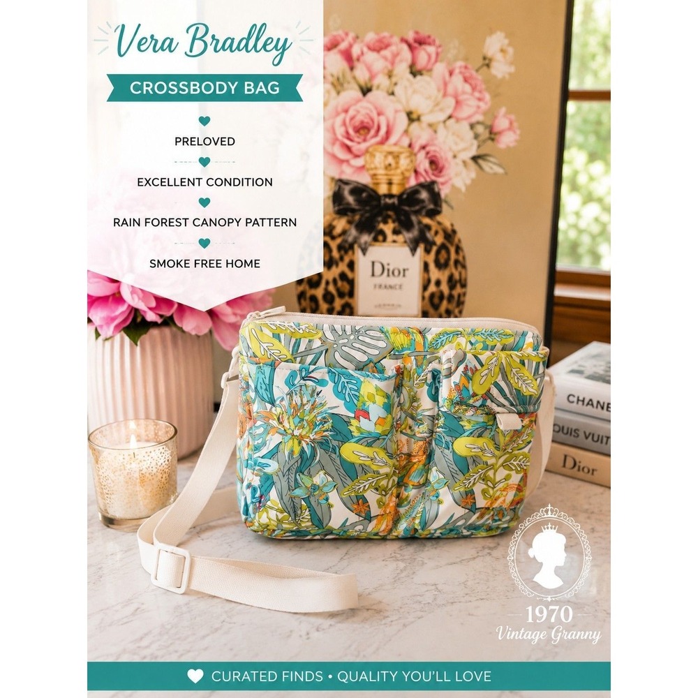 Vera Bradley Crossbody Bag Rain Forest Canopy Tropical Floral Multi Pocket Purse